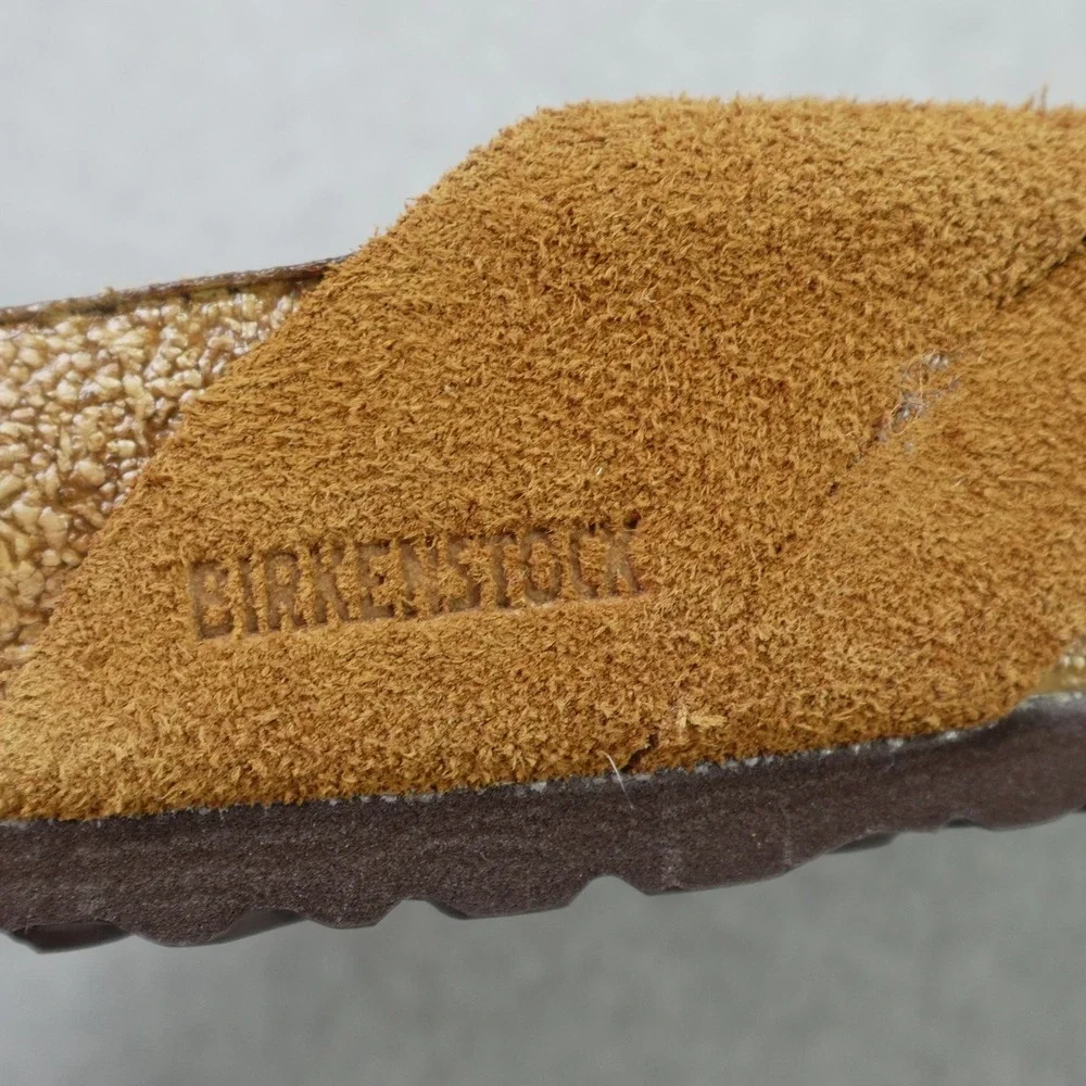 Birkenstock Sandals Men 43 Mink Brown Suede Lugano Soft Footbed Slide